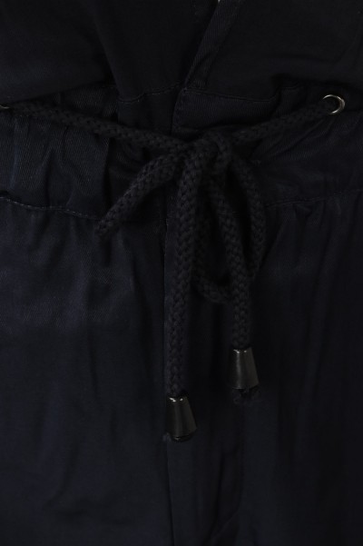 U377 makes pure color dark blue drawstring yoga sweatpants with wide waist, rubber bands and long feet. Combed sweatpants sweatpants franchise store 100% Tencel detail view-2